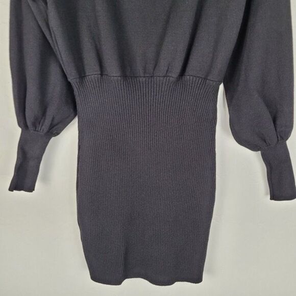 Beginning Boutique Size 12 Mini Sweater Dress Long Balloon Sleeve Black - Picture 6 of 10